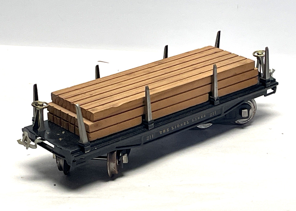 Lionel Prewar 211 Standard Gauge Flat Car Lumber Load 12.5" Black Nickel Stakes